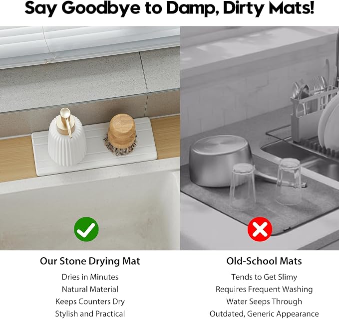 3 Pack Stone Drying Tray, Water Absorbing Stone Sink Mat - Image 4