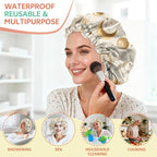 Shower Cap Reusable Double Layer Adjustable Elastic Waterproof EVA Hair Bath - Image 6