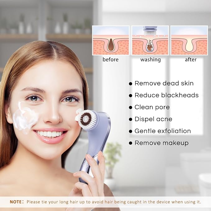Facial Cleansing Brush Face Scrubber Exfoliator Rechargeable IPX7 Waterproof - Image 5