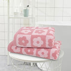 Jacquotha 2-Pieces Luxury Bath Towels Checkered Floral, Bathroom Decor & Pool - Image 3