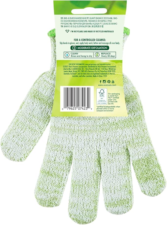 EcoTools Bath & Shower Gloves, Recycled Netting, Exfoliating, Gentle Cleansing - Image 4