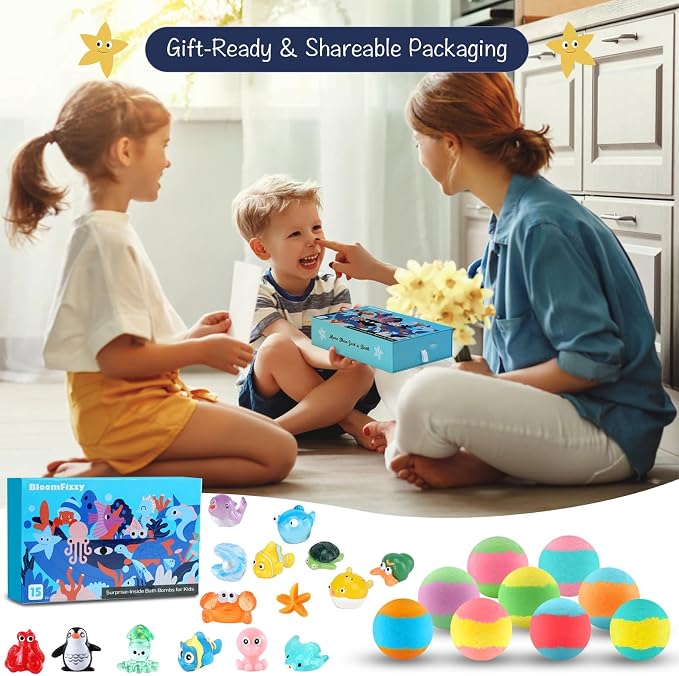 Sea Surprise Bath Bombs for Kids, 15 Pack Organic Fizzy Bath Bombs Gift Set - Image 7