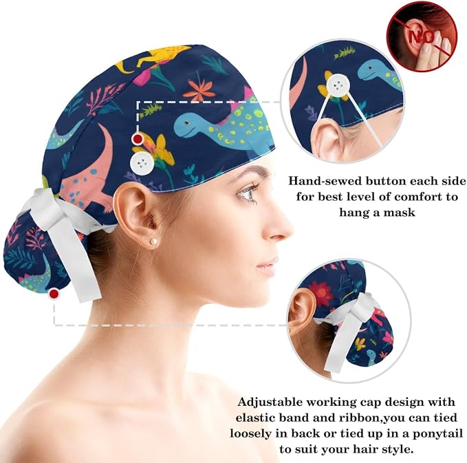 Scrub Cap with Hair Scrunchy, Ponytail Holder Surgical Cap - Image 3