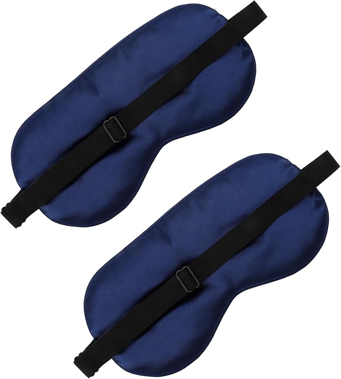 2 PCS Deep Blue Satin Sleep Masks, Adjustable Silk Eye Mask - Image 3