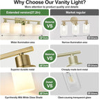 MOKATNG 4-Light Bathroom Light Fixtures, Aged Brass Vanity Light - Image 3