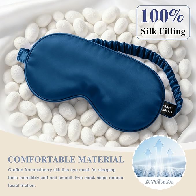 Silk Sleep Mask, Eye Mask for Sleep Women Men, Mulberry Sleeping Mask - Image 3