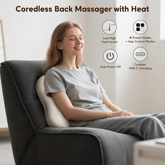 arboleaf Back Massager for Pain Relief, Cordless Shiatsu Neck Back Massage - Image 5