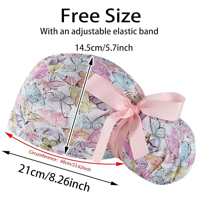 Scrub Caps Women Bouffant Scrub Hats Caps Nurses, Adjustable Working Cap - Image 3