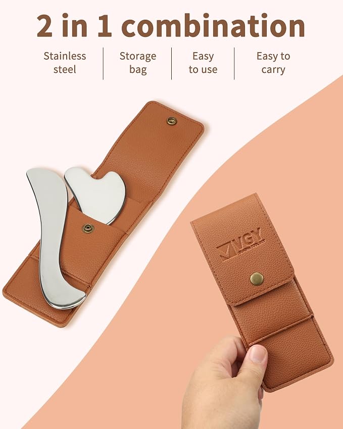 VGY Stainless Steel Gua Sha Facial Tools Set, Tighten Skin Massage Guasha - Image 2