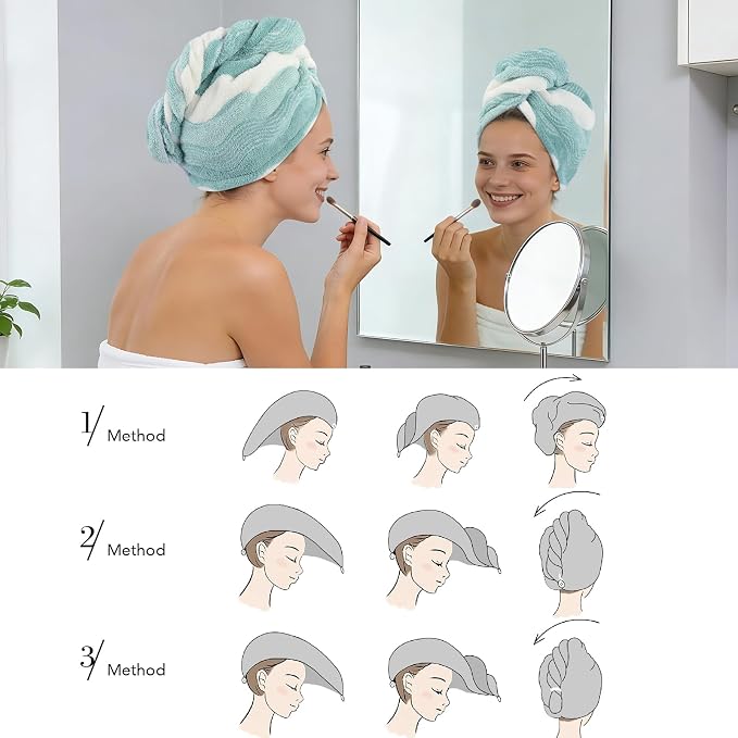 SINLAND Microfiber Hair Drying Cap Hair Towel Turban Twist - Image 7