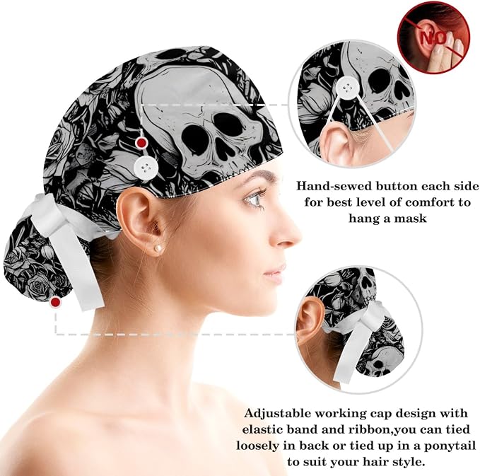 Scrub Cap with Hair Scrunchy, Ponytail Holder Surgical Cap - Image 3