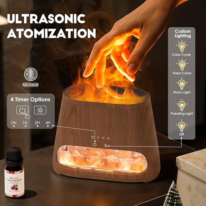 SALKING Colorful Flame Fire Diffuser Humidifier, Himalayan Salt Lamp, 7 Colors - Image 5