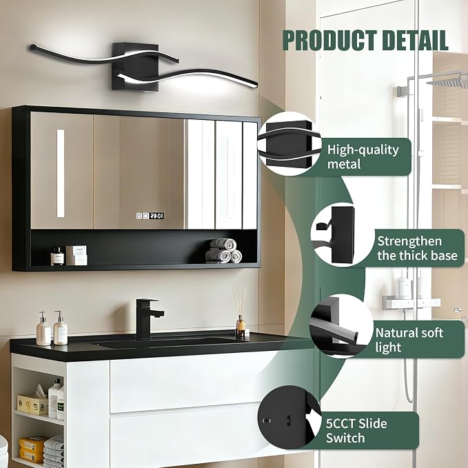 Espird 23inch Led Bathroom Vanity Light Bar, Matte Black 5CCT Dimmable - Image 3