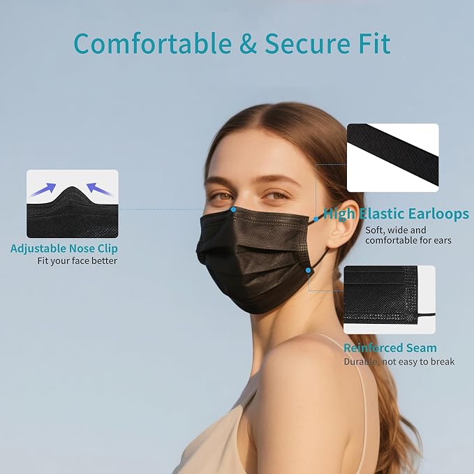 akgk 100Pcs Disposable Face Masks, 3 Ply Disposable Mask - Image 4
