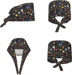 Scrub Cap for Women and Men Boho Black Leaf Pattern Adjustable Breathable - Image 2