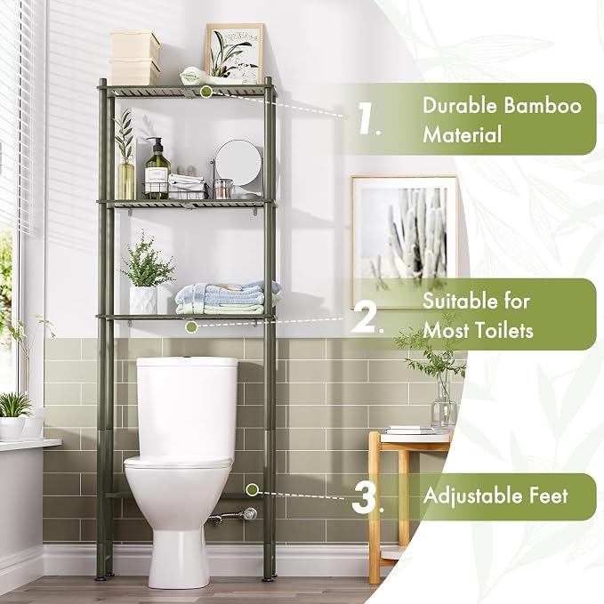 AmazerBath Bamboo Over The Toilet Storage Shelf, 3-Tier Over Toilet Bathroom - Image 4