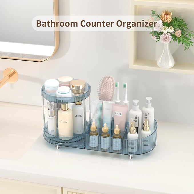 Rotating Makeup Organizer for Vanity, 2 Perfume Trays - Image 4