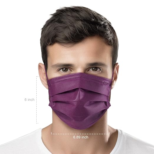 CSD Colo 30 Pcs Purple Disposable Face Masks, 3 Ply Adult Mask - Image 8