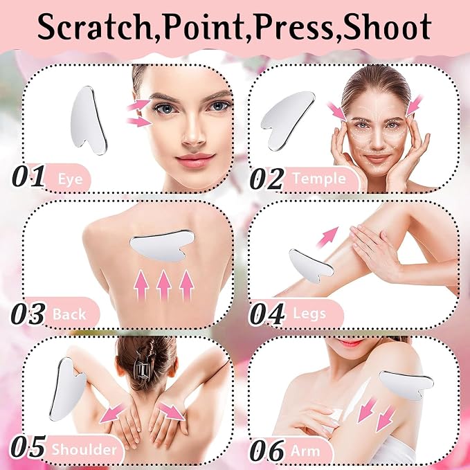Gua Sha Facial Tools and Face Roller Set, Stainless Steel Facial Sculpting Eyes - Image 4