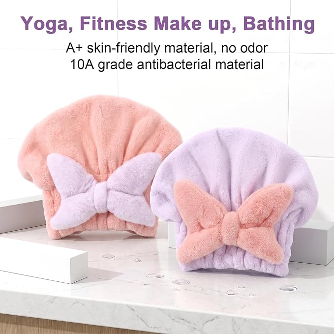 2Pcs Skin-Friendly Hair Drying Cap Quick-Drying Hair Towel Cap Microfiber - Image 7