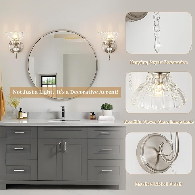 1 Piece Brushed Nickel Finish Wall Sconce, 1-Light Modern Wall Sconce - Image 4