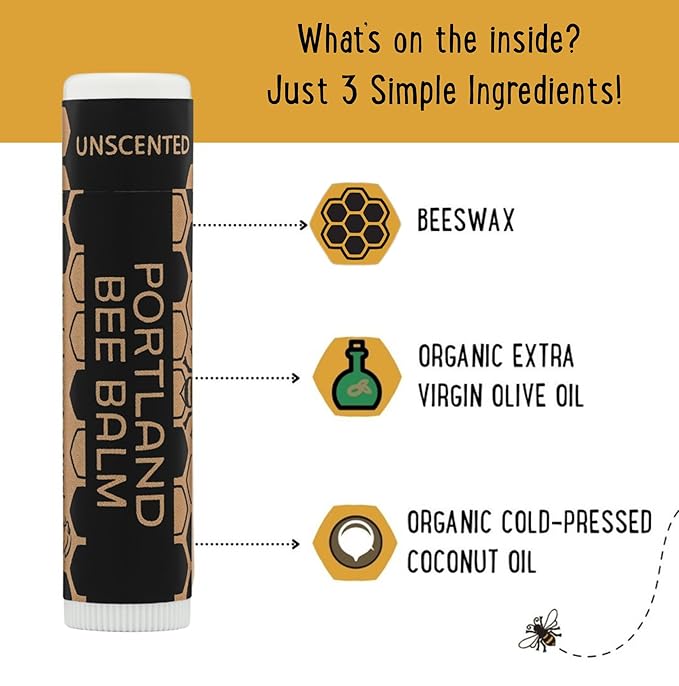 Portland Bee Balm All Natural Handmade Beeswax Based Lip Balm, Unscented 24 - Image 4