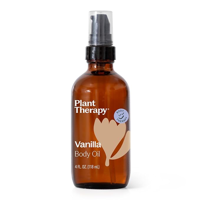 Plant Therapy Vanilla Body Oil 4 oz Sweet & Soothing Vanilla Scent, Locks in by PlantTherapy