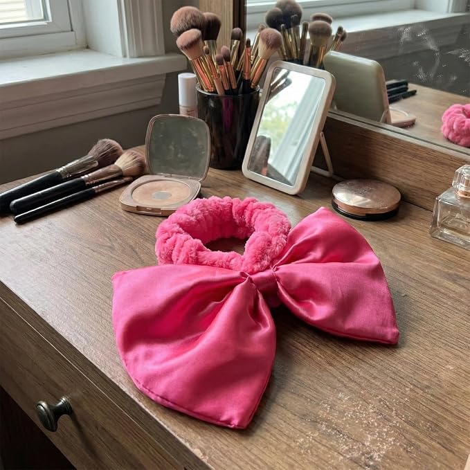 JIAHANG Large Satin Bow Facial Spa Headband, Facial Making Up Shower Skincare - Image 4