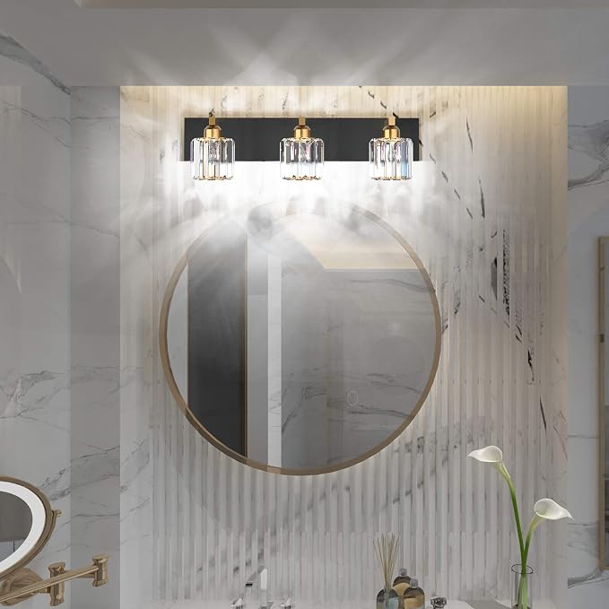 Aipsun Crystal Vanity Light Black Bathroom Vanity Lighting Fixtures 3 Lights - Image 5