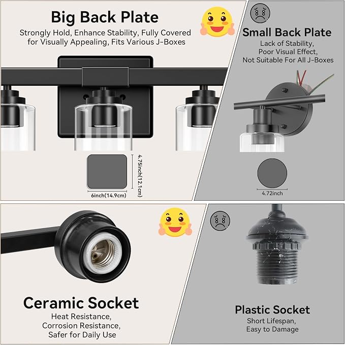 5-Light Matte Black Bathroom Light Fixtures, Bathroom Vanity Lights Over Mirror - Image 7