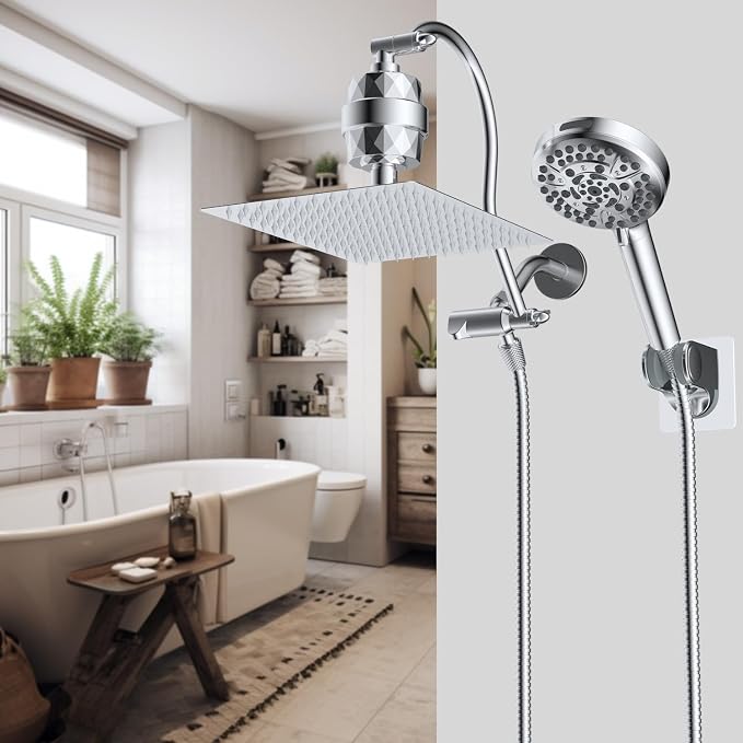 Hibbent All Metal 12'' Dual Filtered Rainfall Shower Head Combo, High Pressure - Image 9