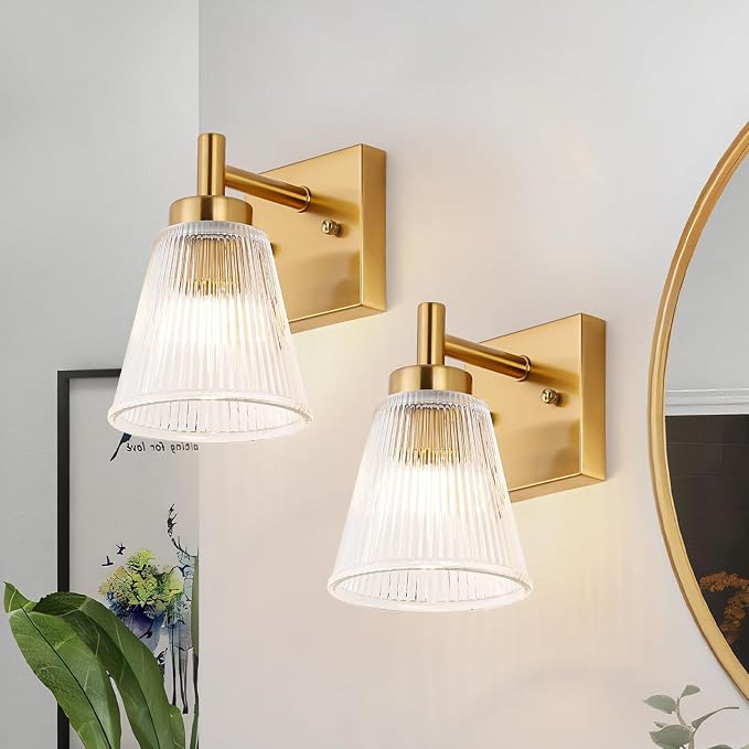 OCIOC Gold Hardwired Wall Sconces Set of Two, Modern Glass Wall Lights by ocioc