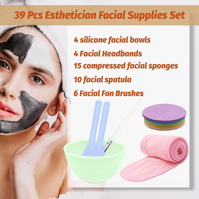 39 Pcs Esthetician Facial Supplies Set: 4 Silicone Facial Bowls, 4 Facial - Image 4