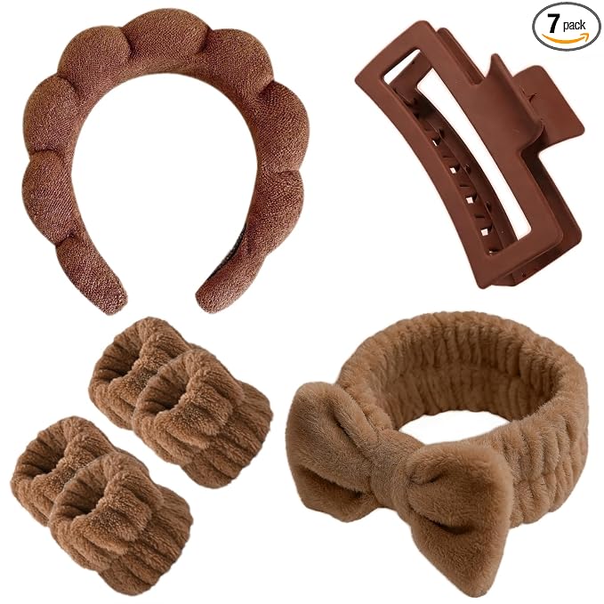 7 Pcs Spa Set, Facial Headband and Wristband Set, Skincare Accessories by Unknown