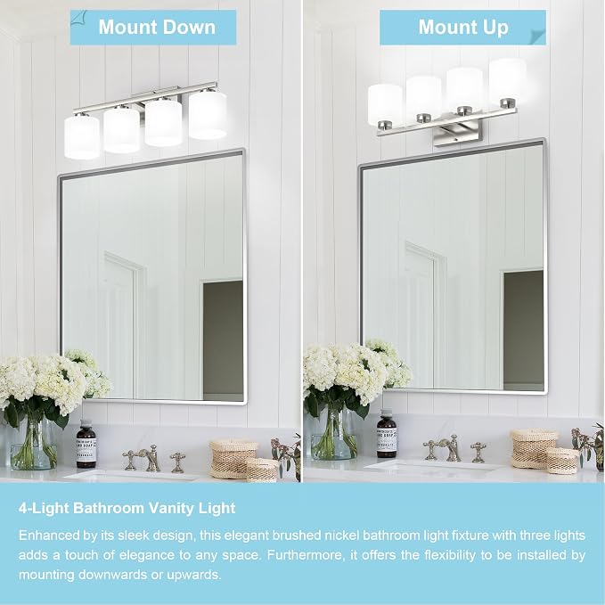 Honesorn 4-Light Bathroom Vanity Light Fixture, Brushed Nickel, Modern - Image 4