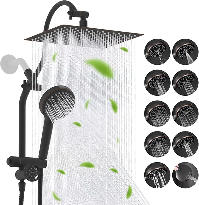 Hibbent cUPC Certified All Metal 12" Rainfall Showerhead Combo, High Pressure by Hibbent