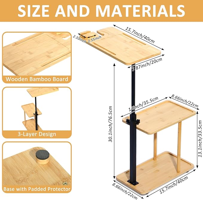 3 Layer Bath Tub Tray Table Liftable Freestanding Bamboo Bath Tray Caddy - Image 2