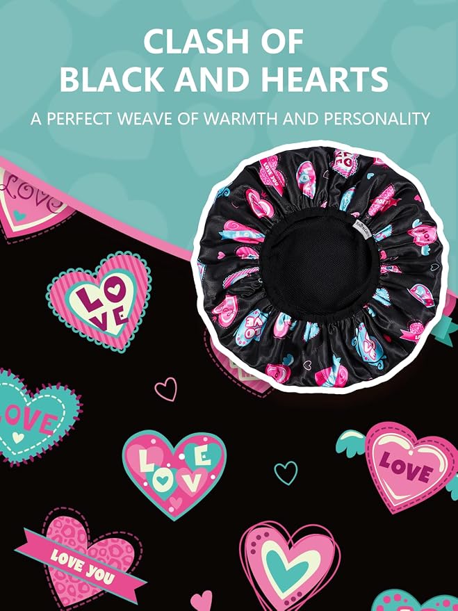 Years calm Terry Lined Shower Cap, Triple Layer Heart Motifs, Waterproof - Image 7