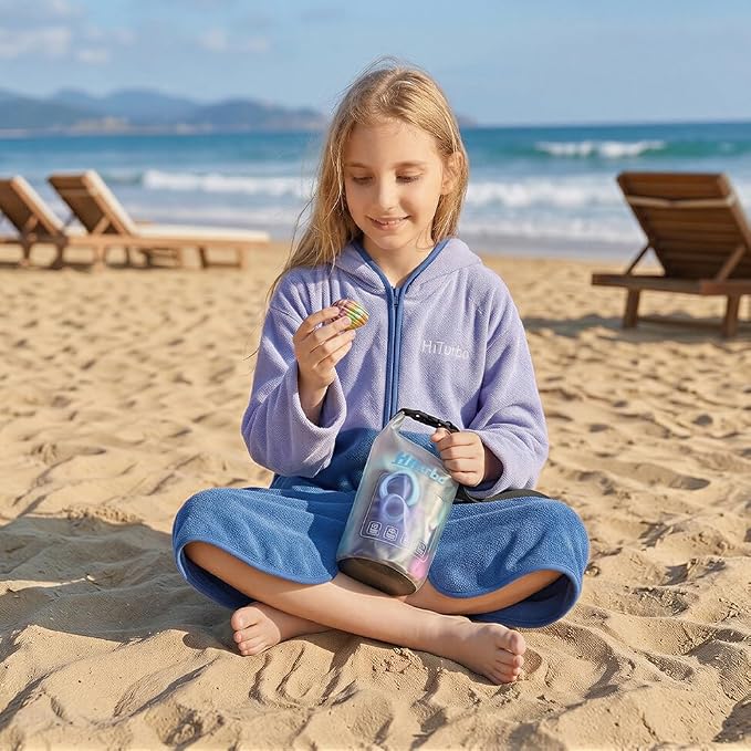 Hiturbo Kids Bath Towel Hoodie: Zipper Surf Poncho Long Sleeve Quick Dry - Image 7