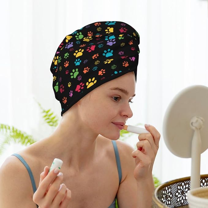 Colorful Paw Pattern Hair Towel Wrap Microfiber Fast Drying Hair Turban - Image 8