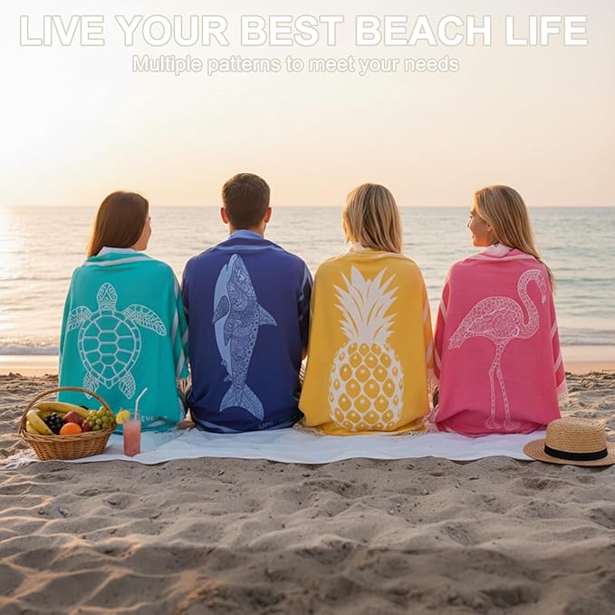 Genovega Oversized Cotton Turkish Beach Towels 72"x36" Lightweight Quick Dry - Image 7