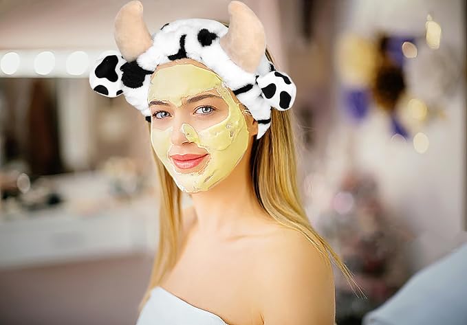 Women's Cow Print Spa Headband and Wristband Set - Image 6