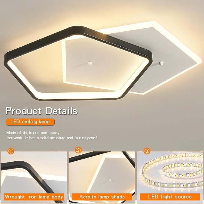 Shine LUEST Modern LED Ceiling Light Fixture Dimmable Black Flush Mount Ceiling - Image 6