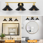 Licperron 3-Light Black and Gold Bathroom Lighting Fixtures, Farmhouse Vanity - Image 4