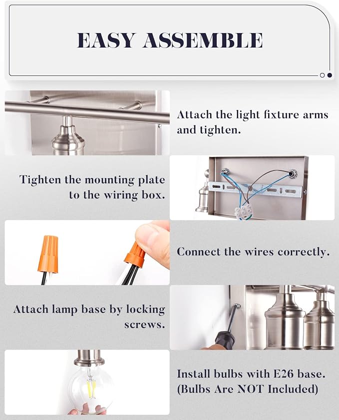 3-Light Vanity Light Fixture, Modern Brushed Nickel Wall Sconce Light Fixture - Image 7