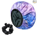 Purple Marble Print Satin Shower Cap, Three-Layer Terry Cloth Lined, by Yonchic