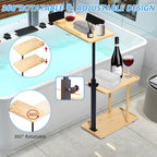 3 Layer Bath Tub Tray Table Liftable Freestanding Bamboo Bath Tray Caddy - Image 4