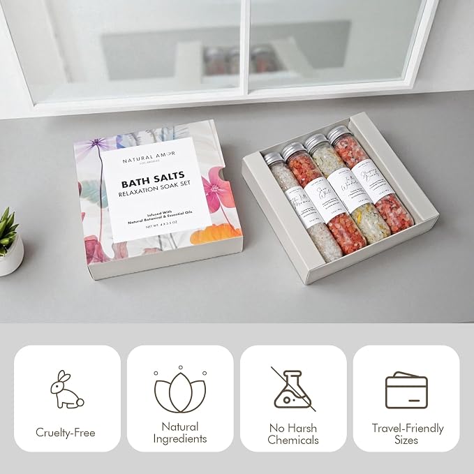 Natural Amor Natural Bath Salt Gift Set – 4 Pack Tubes - Image 3