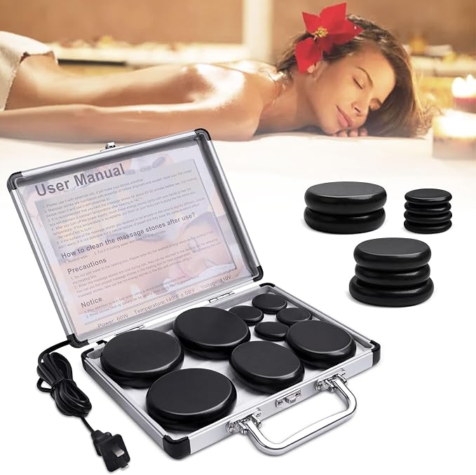 Hot Stones Massage Warmer Kit, Hot Rocks Basalt Massage Stones by Primachen