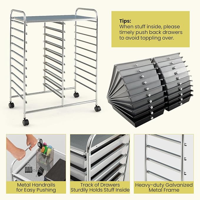 Giantex 20 Drawers Rolling Cart, Mobile Storage Drawer Cart, Classroom - Image 6